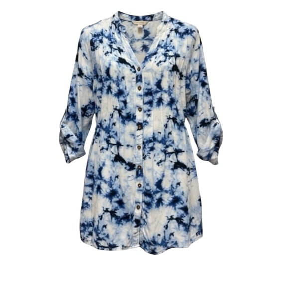 Urbanology Tops - Urbanology Tie Dye Button Down 3/4 Sleeve V Neck Tunic Blouse Size Small
